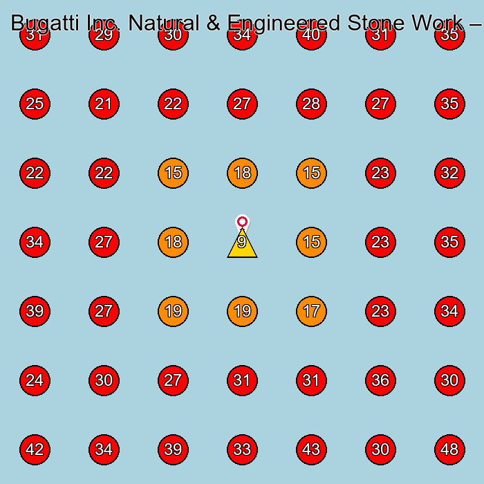 Bugatti Inc. Natural & Engineered Stone Work GeoGrid visibility map for Roofing Contractor in None